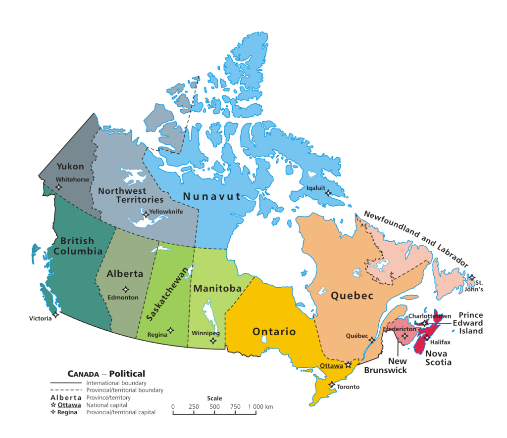 カナダの州マップ